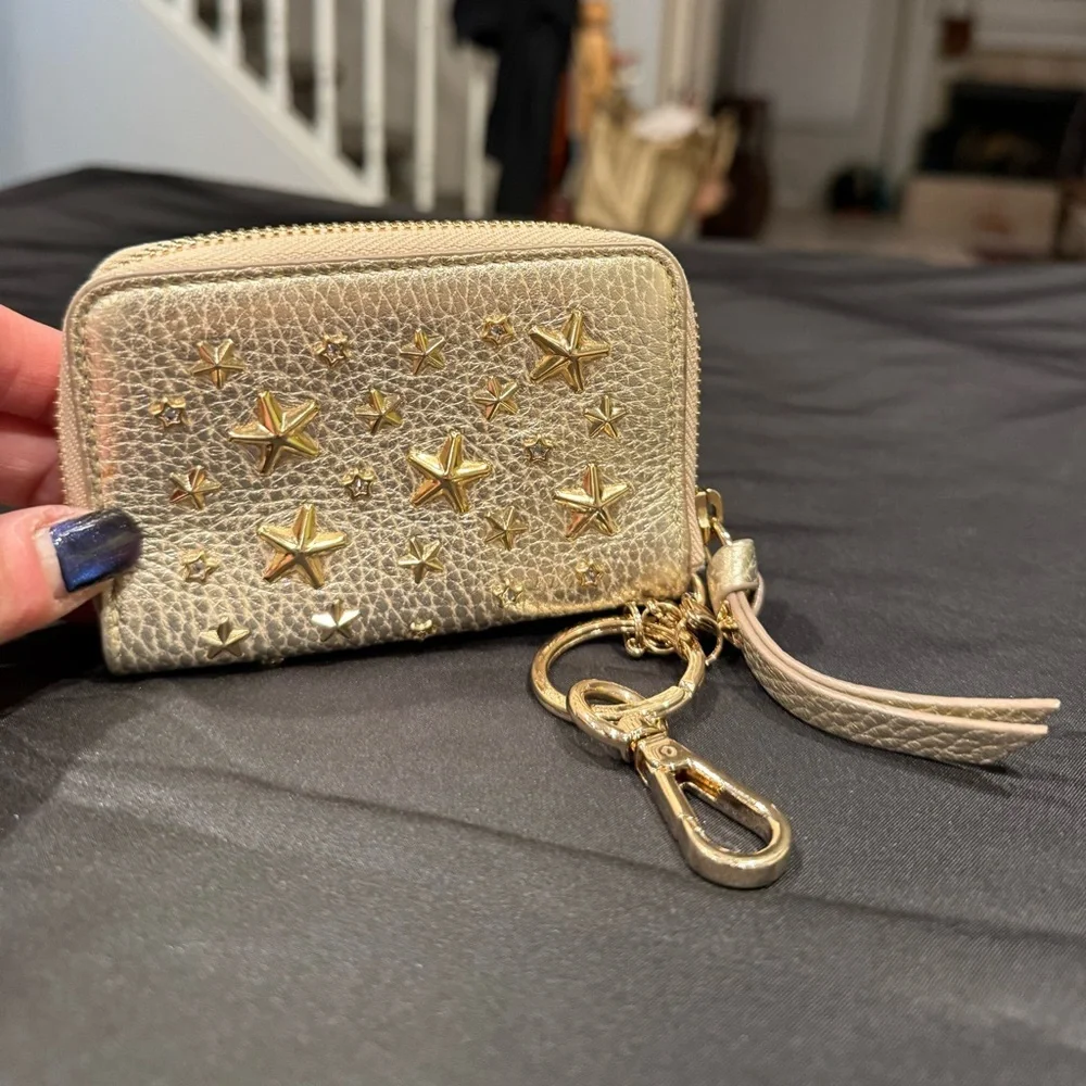 Jimmy Choo Gold Metallic Star Studded Key Holder Wallet with COA